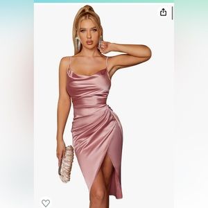 Dusty rose satin midi dress